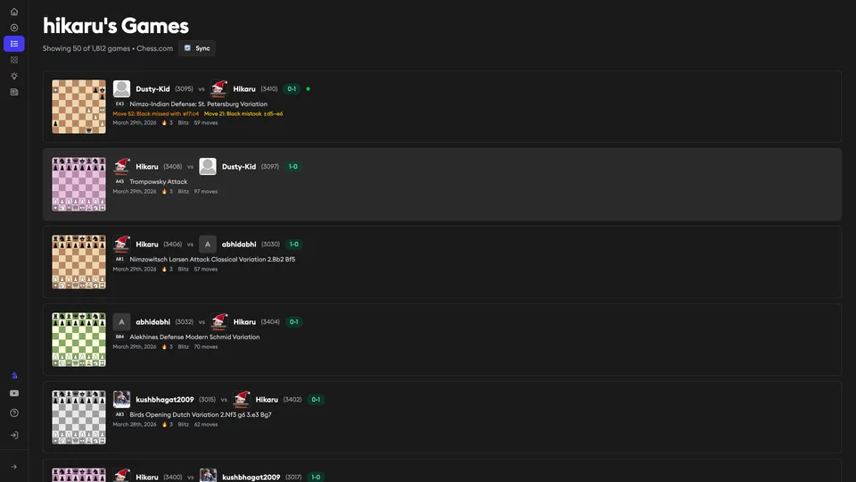 Import your games and pick any one to analyze