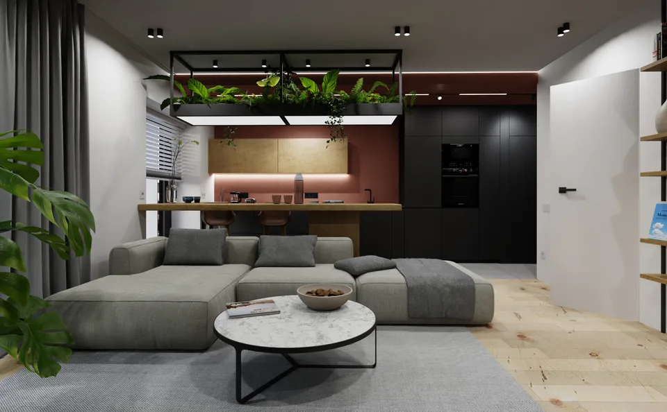 3D rendering of apartment living room